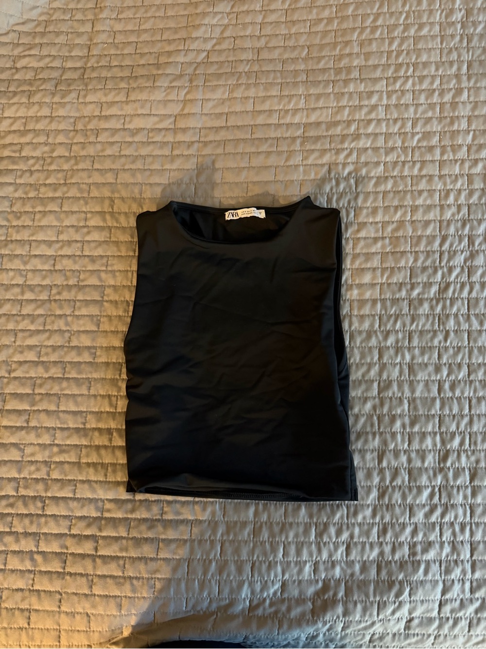 Zara Black Sleeveless Tank Top - Minimal Crew Neck